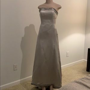 Silver Satin Italian Wedding Dress with crown